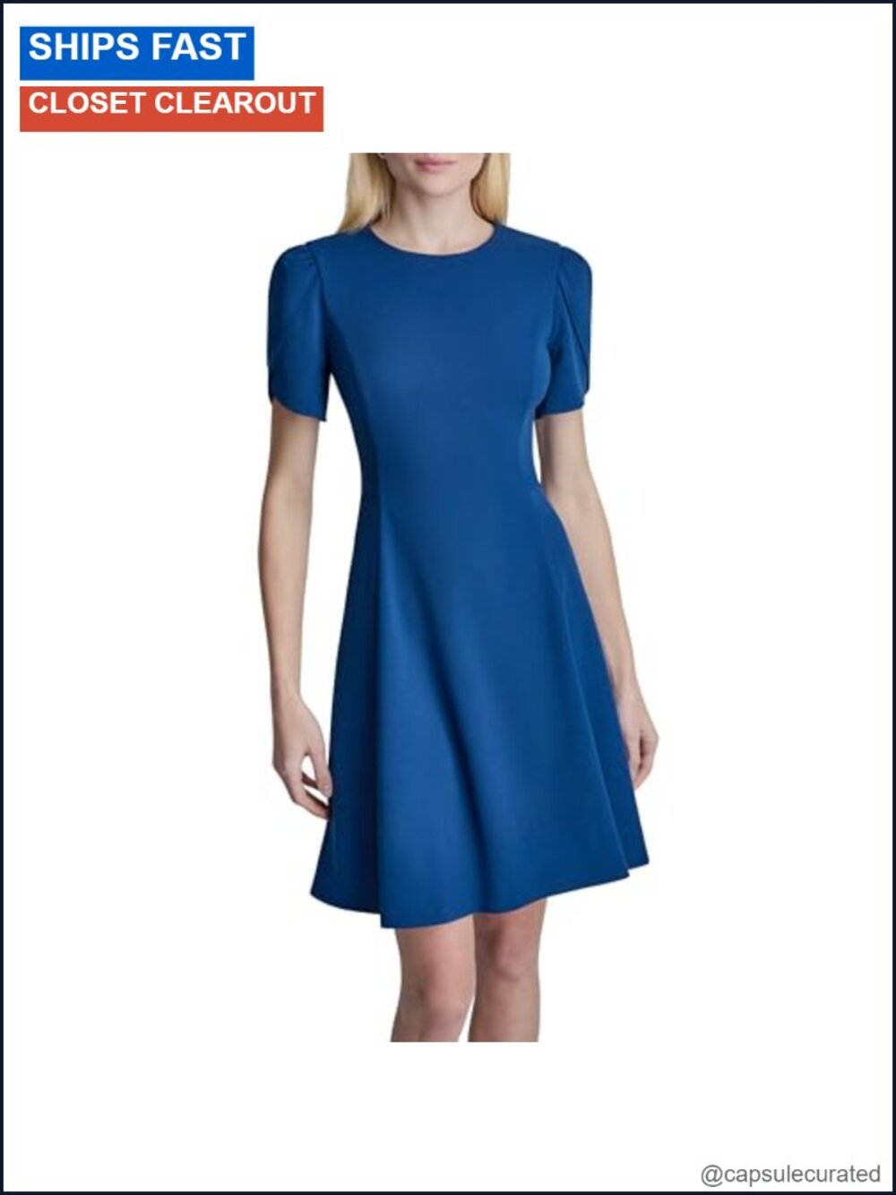 Fit & Flare Mini Dress Tulip Sleeve Jewel Neck Zipper